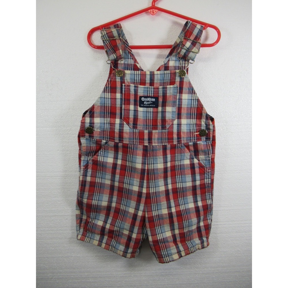 Vintage 90s Oshkosh B'Gosh Shortalls Boy 3T Bib Shorts Overalls Red/Blue